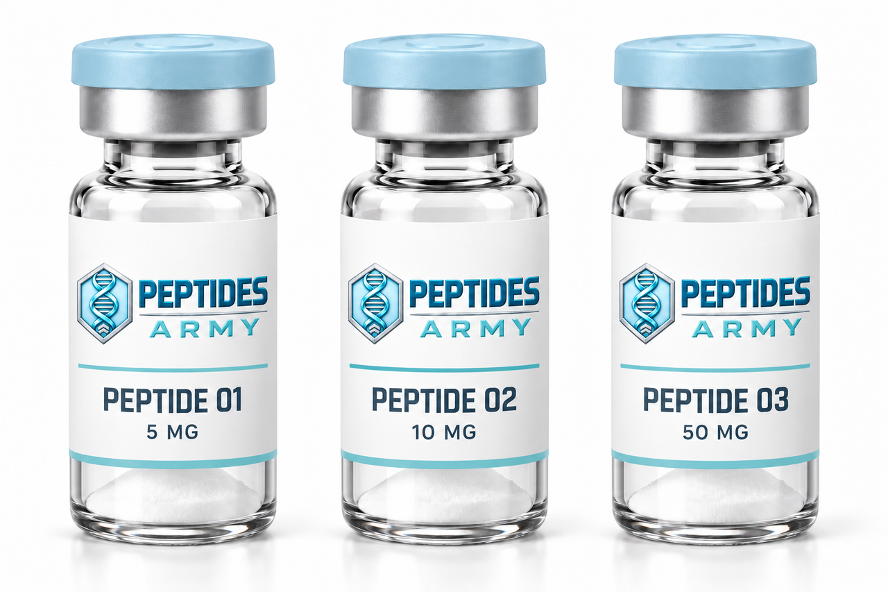 Trois flacons PEPTIDES ARMY de démonstration avec emblème ADN